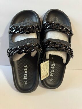 Mudd Black Double Chain Slide Sandals
